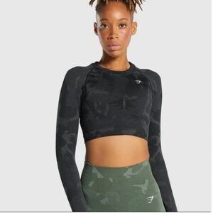 🔥 Gymshark Adapt Camo Seamless Long Sleeve Crop Top • Medium